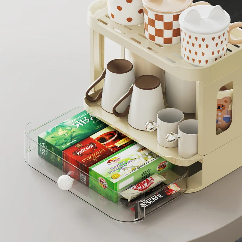 Modern Minimalist Plastic Rectangular Tabletop Storage Shelf 3-Layer For Living Room & Dining Room