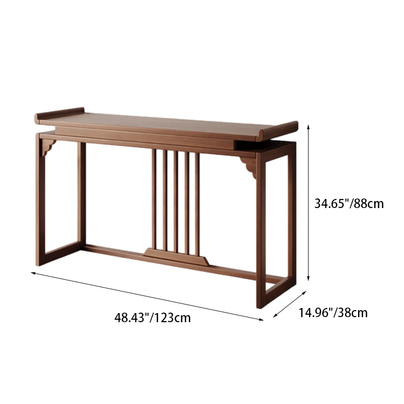 Traditional Chinese Rubberwood Raised Edge Rectangular Stable Sturdy Console Table 1-Tier For Entryway & Hallway