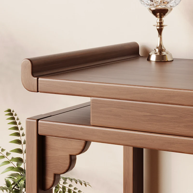 Traditional Chinese Rubberwood Raised Edge Rectangular Stable Sturdy Console Table 1-Tier For Entryway & Hallway