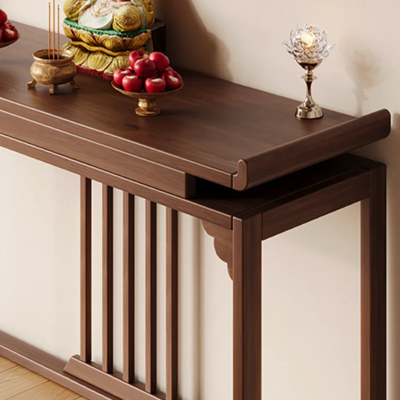 Traditional Chinese Rubberwood Raised Edge Rectangular Stable Sturdy Console Table 1-Tier For Entryway & Hallway