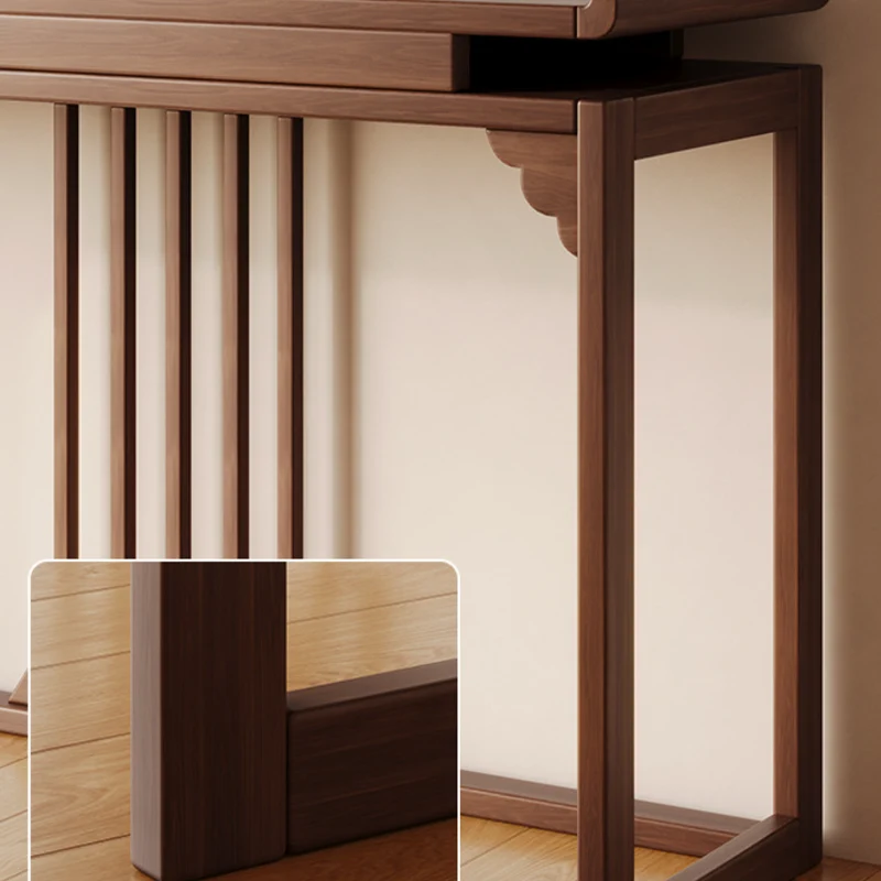 Traditional Chinese Rubberwood Raised Edge Rectangular Stable Sturdy Console Table 1-Tier For Entryway & Hallway
