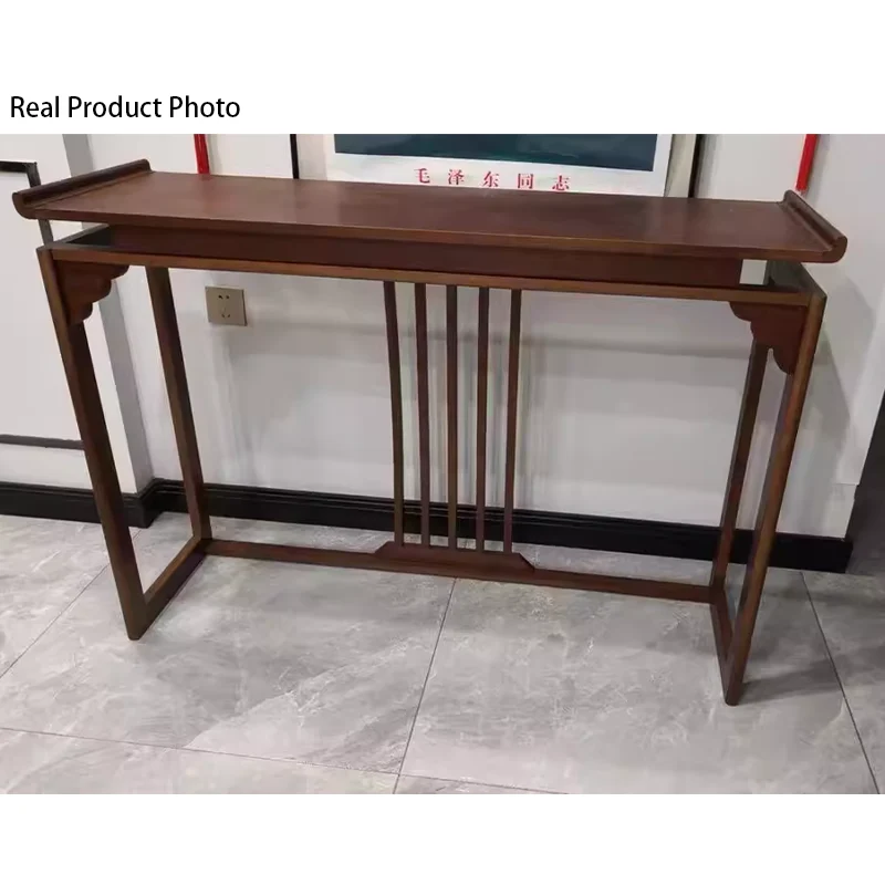 Traditional Chinese Rubberwood Raised Edge Rectangular Stable Sturdy Console Table 1-Tier For Entryway & Hallway