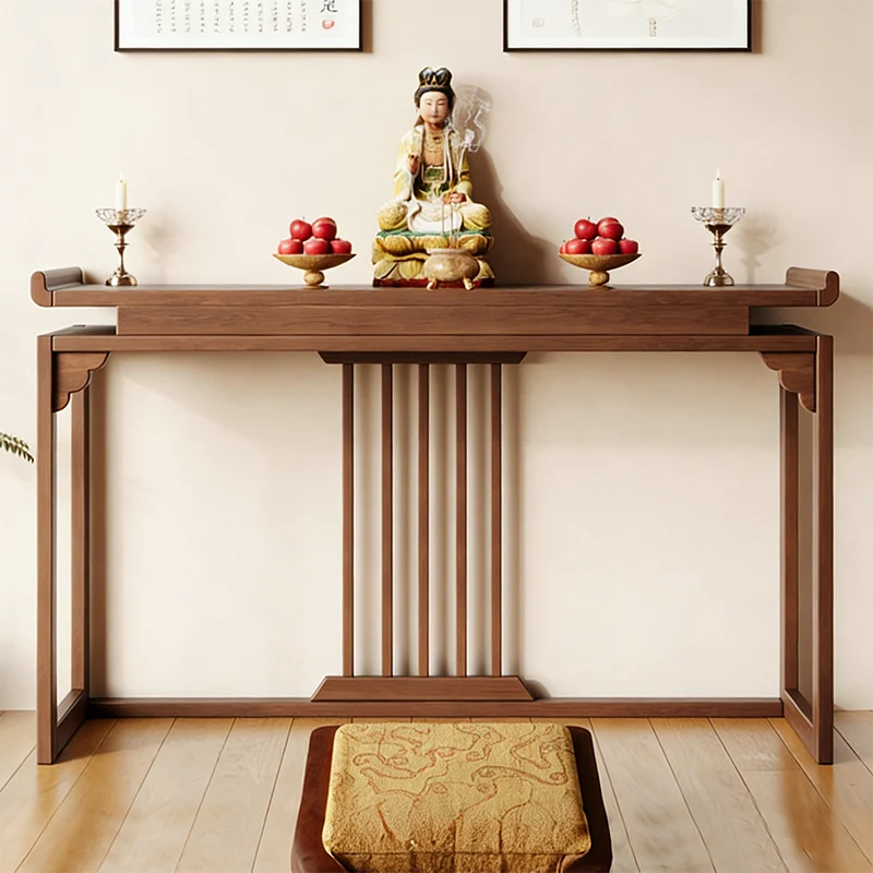 Traditional Chinese Rubberwood Raised Edge Rectangular Stable Sturdy Console Table 1-Tier For Entryway & Hallway