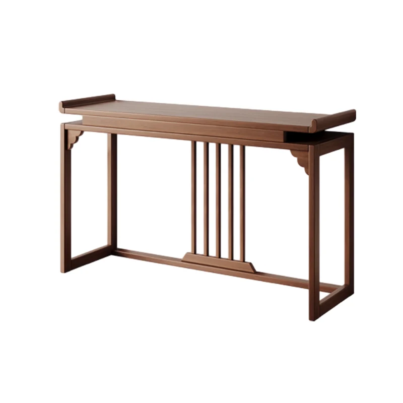 Traditional Chinese Rubberwood Raised Edge Rectangular Stable Sturdy Console Table 1-Tier For Entryway & Hallway