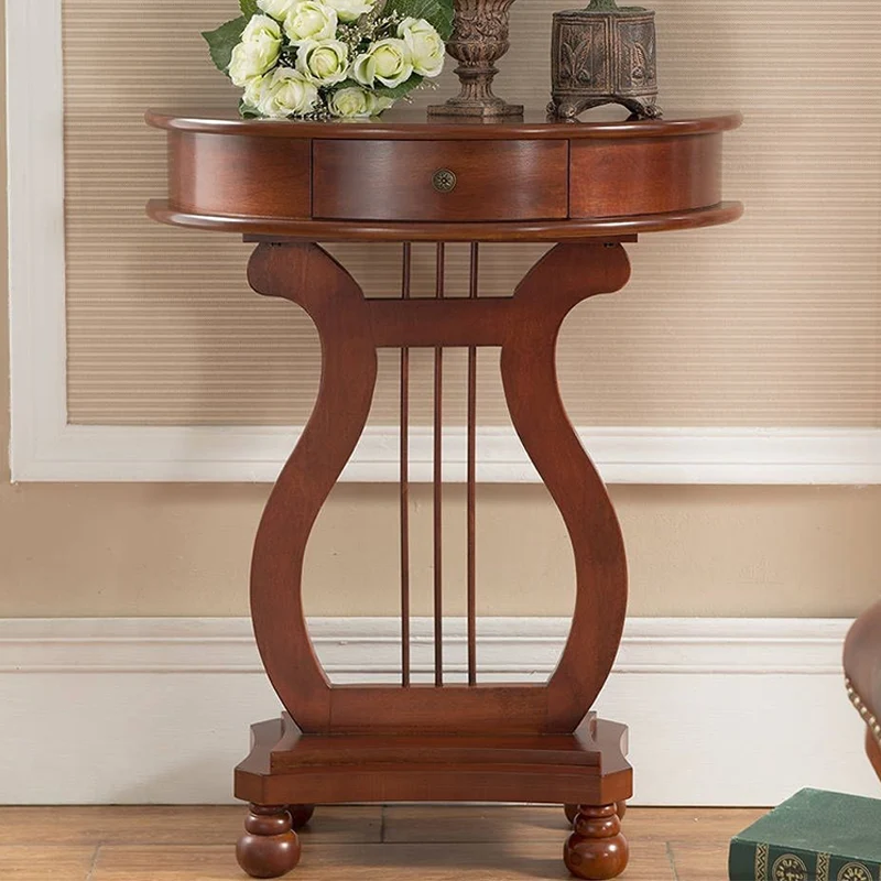Traditional Chinese Birch Wood Eco-Friendly Engineered Wood Sturdy Semicircular Harp-Shaped Console Table 1-Drawer For Entryway & Hallway