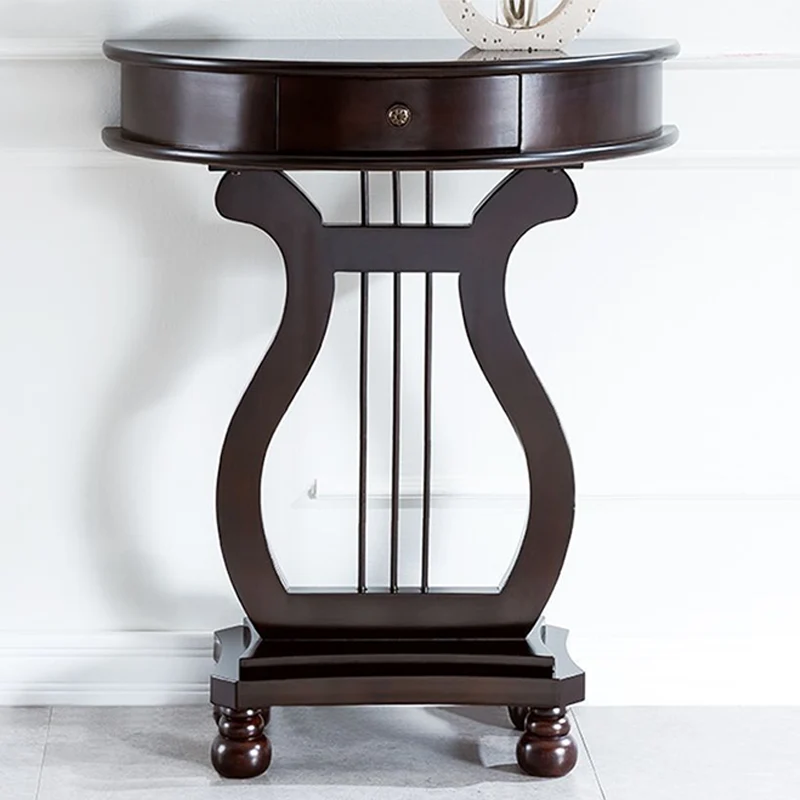 Traditional Chinese Birch Wood Eco-Friendly Engineered Wood Sturdy Semicircular Harp-Shaped Console Table 1-Drawer For Entryway & Hallway