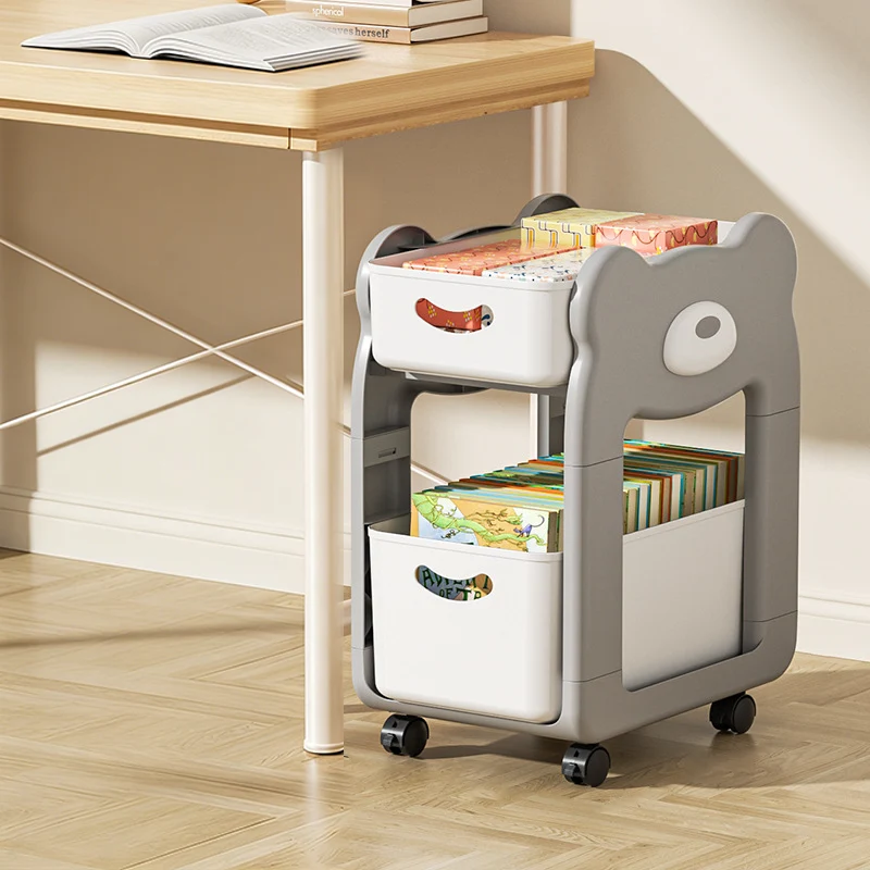 Modern Minimalist PP Plastic Cartoon Bear Kids Movable Storage Shelf 2/3-Tier For Bedroom & Study