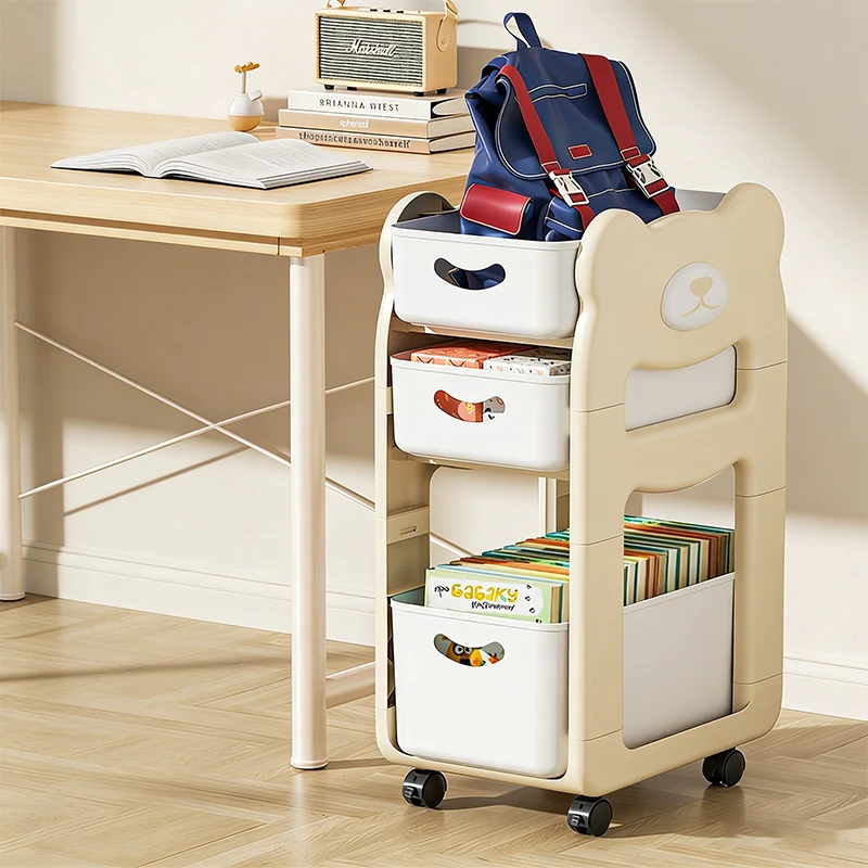 Modern Minimalist PP Plastic Cartoon Bear Kids Movable Storage Shelf 2/3-Tier For Bedroom & Study