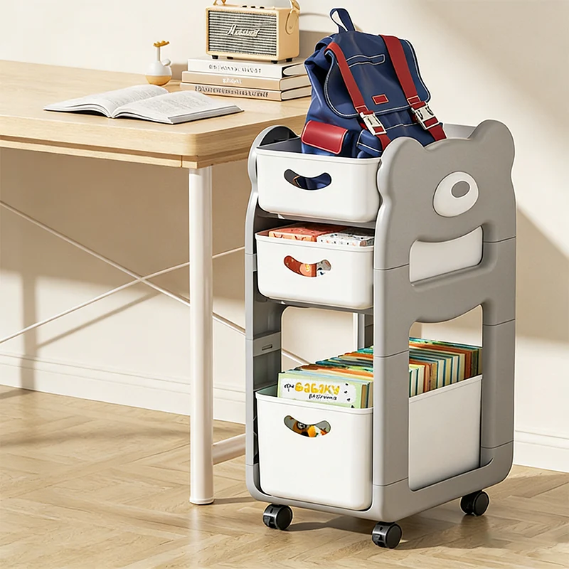 Modern Minimalist PP Plastic Cartoon Bear Kids Movable Storage Shelf 2/3-Tier For Bedroom & Study