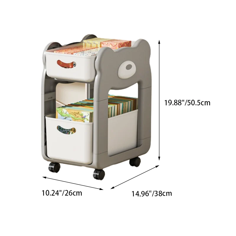 Modern Minimalist PP Plastic Cartoon Bear Kids Movable Storage Shelf 2/3-Tier For Bedroom & Study