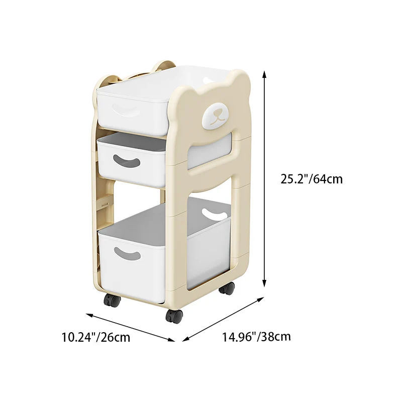 Modern Minimalist PP Plastic Cartoon Bear Kids Movable Storage Shelf 2/3-Tier For Bedroom & Study
