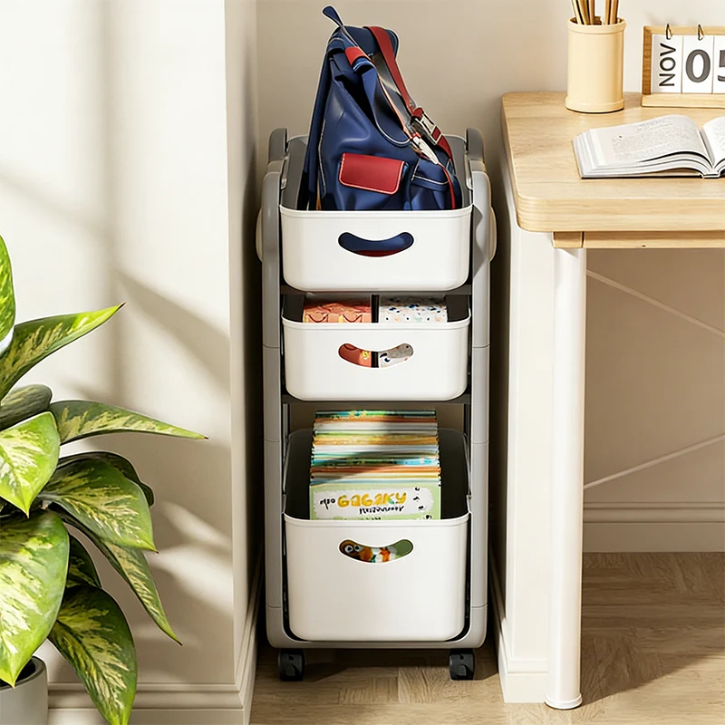 Modern Minimalist PP Plastic Cartoon Bear Kids Movable Storage Shelf 2/3-Tier For Bedroom & Study