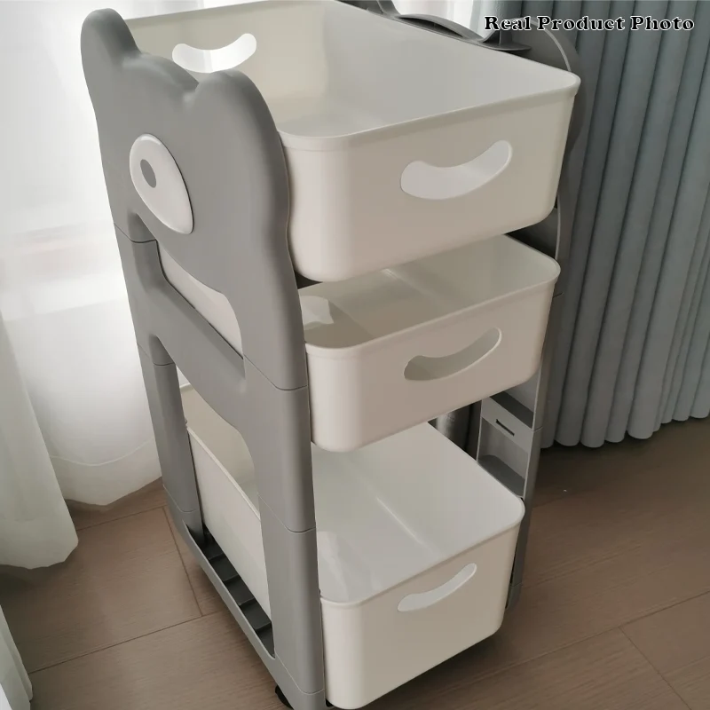 Modern Minimalist PP Plastic Cartoon Bear Kids Movable Storage Shelf 2/3-Tier For Bedroom & Study