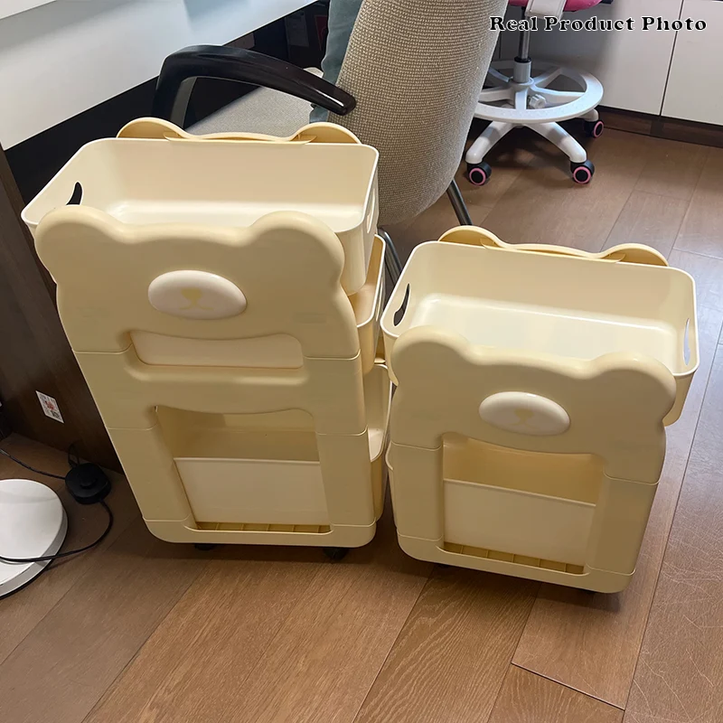Modern Minimalist PP Plastic Cartoon Bear Kids Movable Storage Shelf 2/3-Tier For Bedroom & Study