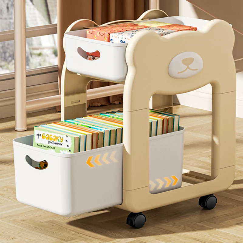 Modern Minimalist PP Plastic Cartoon Bear Kids Movable Storage Shelf 2/3-Tier For Bedroom & Study