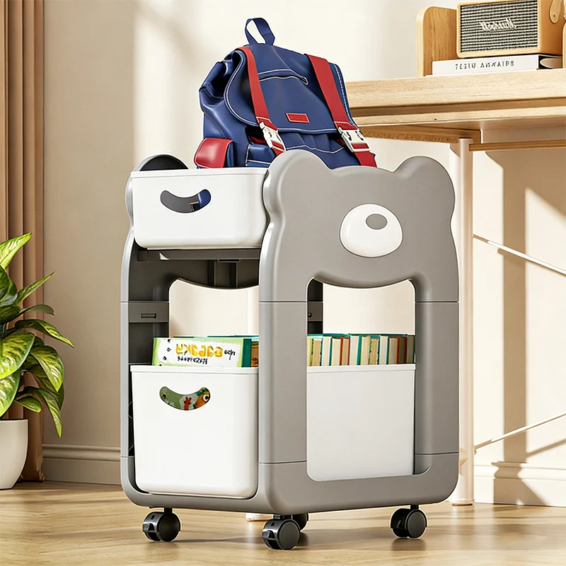 Modern Minimalist PP Plastic Cartoon Bear Kids Movable Storage Shelf 2/3-Tier For Bedroom & Study