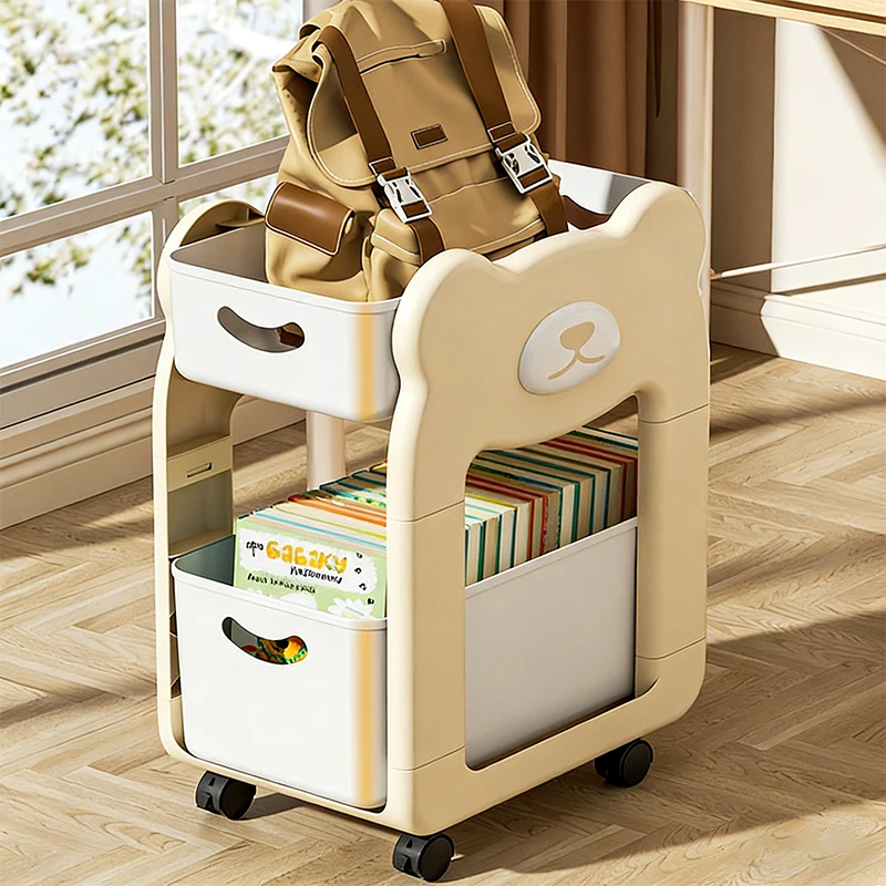 Modern Minimalist PP Plastic Cartoon Bear Kids Movable Storage Shelf 2/3-Tier For Bedroom & Study