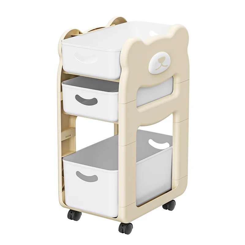 Modern Minimalist PP Plastic Cartoon Bear Kids Movable Storage Shelf 2/3-Tier For Bedroom & Study