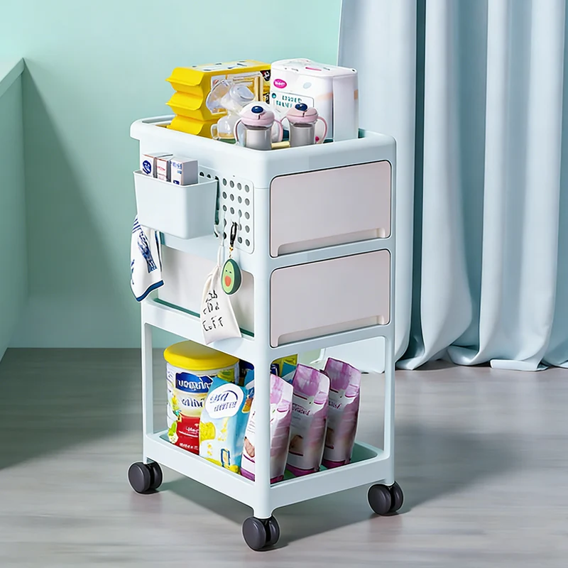 Modern Minimalist PP Plastic Rectangular Movable Kids Storage Shelf 2/3/4-Tier For Living Room