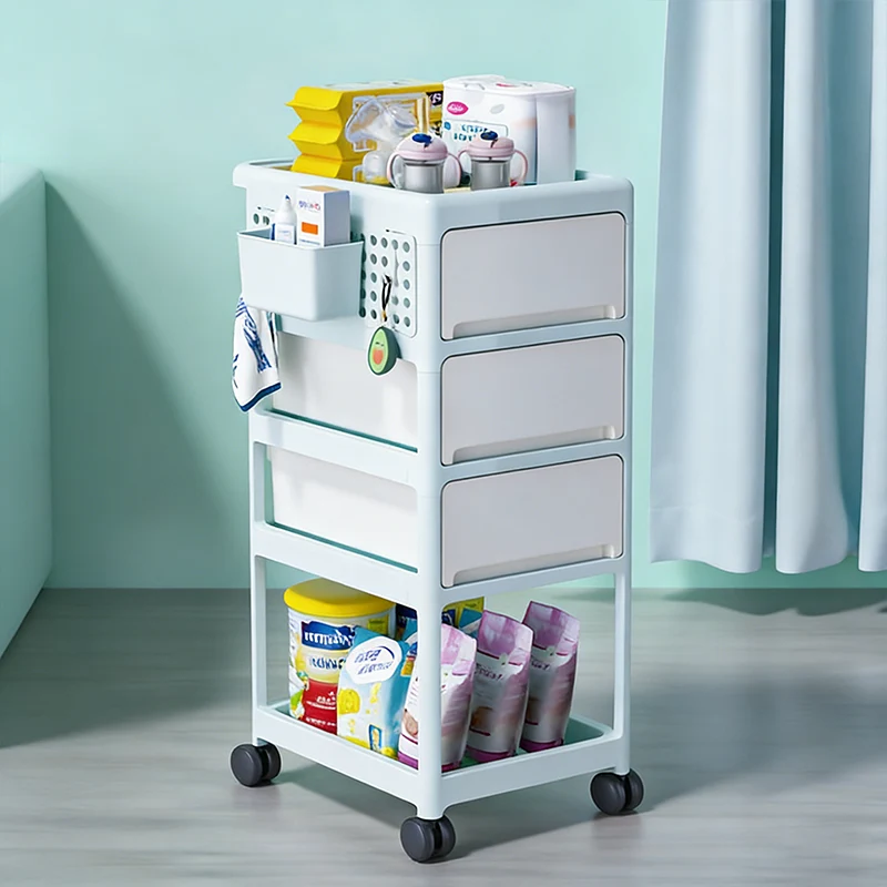 Modern Minimalist PP Plastic Rectangular Movable Kids Storage Shelf 2/3/4-Tier For Living Room