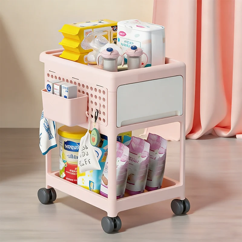 Modern Minimalist PP Plastic Rectangular Movable Kids Storage Shelf 2/3/4-Tier For Living Room