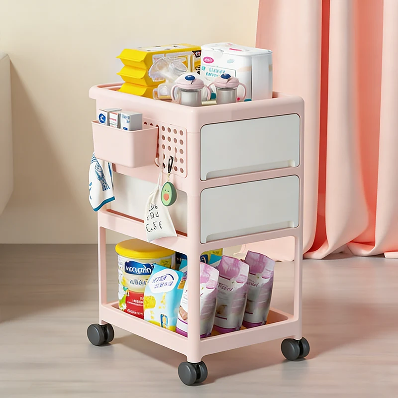 Modern Minimalist PP Plastic Rectangular Movable Kids Storage Shelf 2/3/4-Tier For Living Room