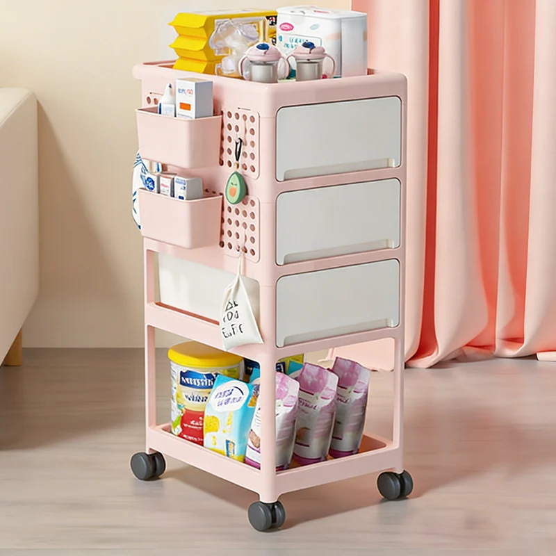 Modern Minimalist PP Plastic Rectangular Movable Kids Storage Shelf 2/3/4-Tier For Living Room