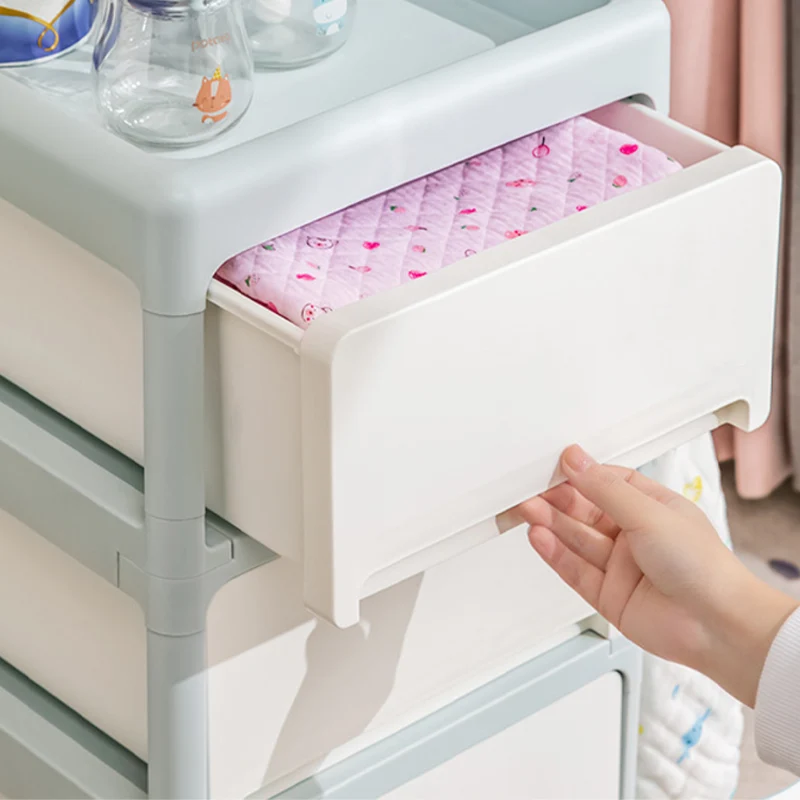 Modern Minimalist PP Plastic Rectangular Movable Kids Storage Shelf 2/3/4-Tier For Living Room