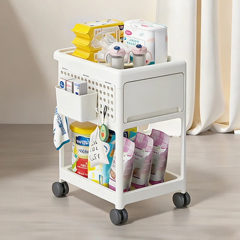 Modern Minimalist PP Plastic Rectangular Movable Kids Storage Shelf 2/3/4-Tier For Living Room
