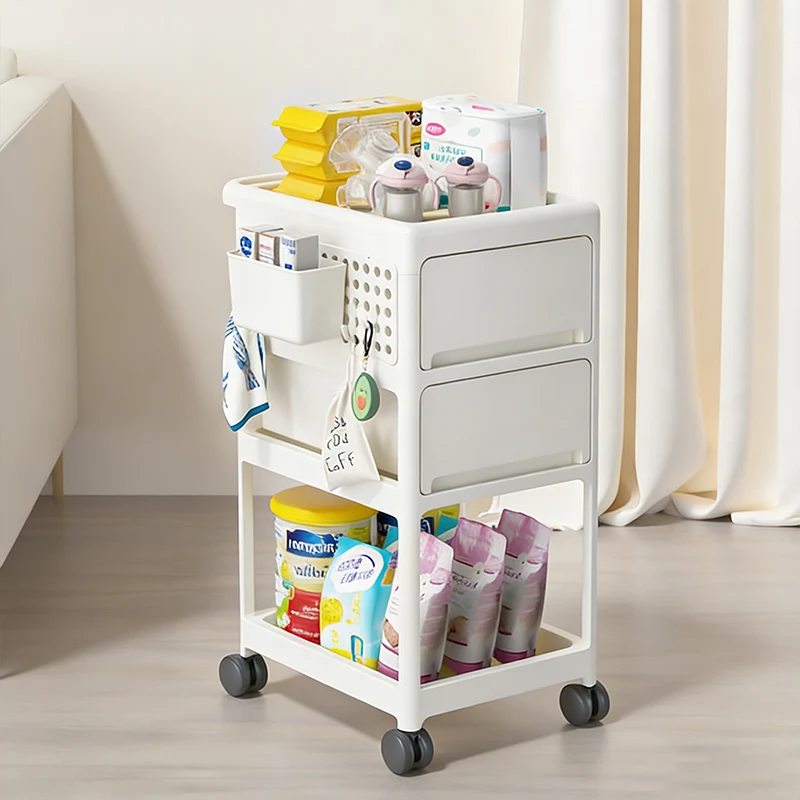 Modern Minimalist PP Plastic Rectangular Movable Kids Storage Shelf 2/3/4-Tier For Living Room