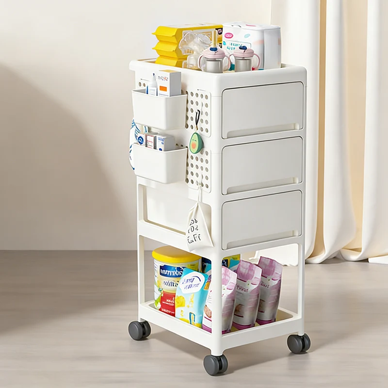 Modern Minimalist PP Plastic Rectangular Movable Kids Storage Shelf 2/3/4-Tier For Living Room