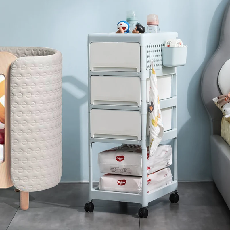 Modern Minimalist PP Plastic Rectangular Movable Kids Storage Shelf 2/3/4-Tier For Living Room