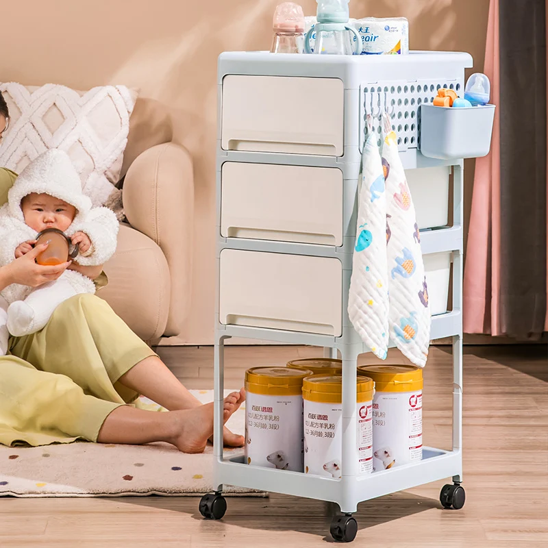Modern Minimalist PP Plastic Rectangular Movable Kids Storage Shelf 2/3/4-Tier For Living Room