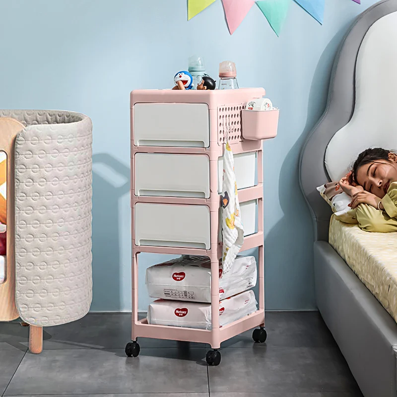 Modern Minimalist PP Plastic Rectangular Movable Kids Storage Shelf 2/3/4-Tier For Living Room