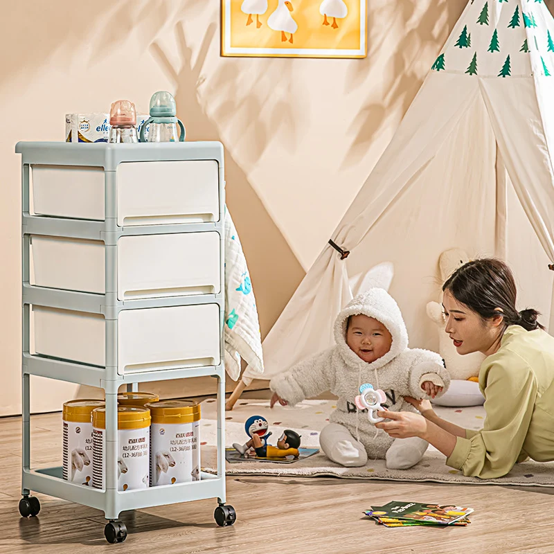 Modern Minimalist PP Plastic Rectangular Movable Kids Storage Shelf 2/3/4-Tier For Living Room
