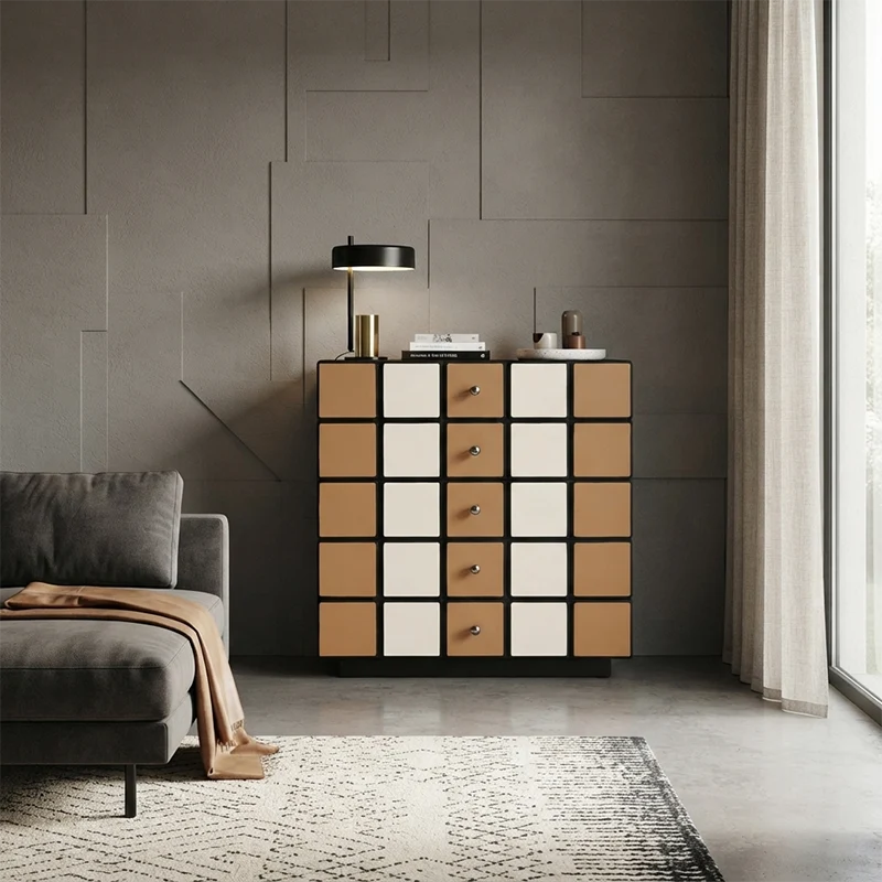 Contemporary Geometric Storage Cabinet: 5-Drawer Dresser Cabinet - Modern Square Storage Chest For Bedroom