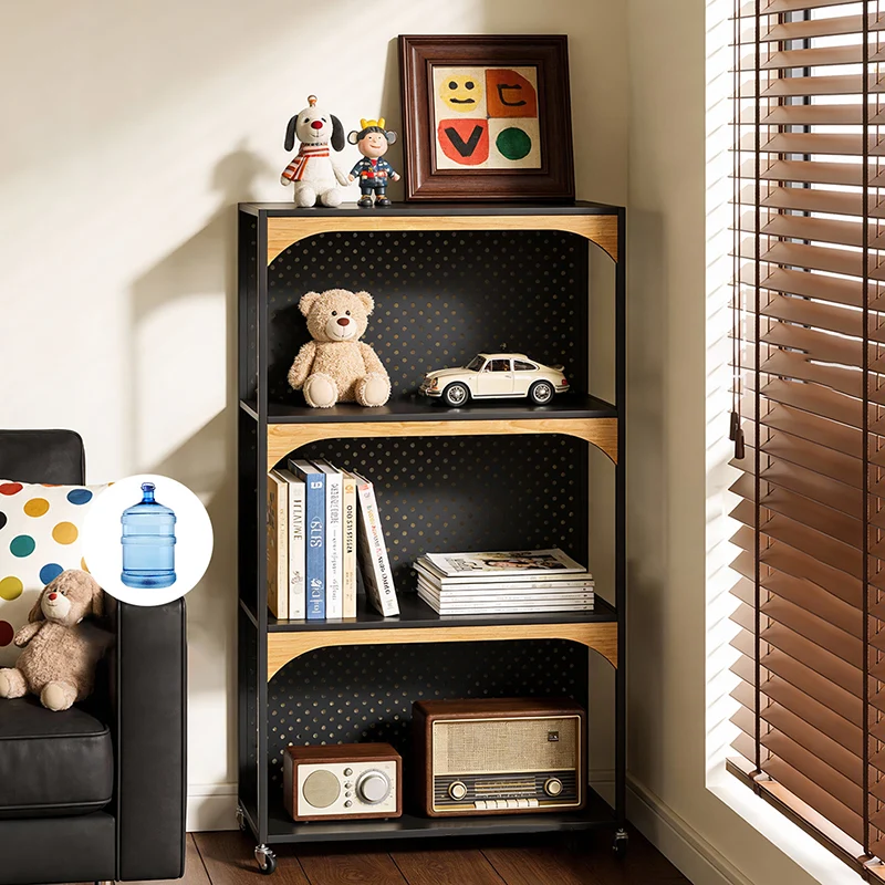 Contemporary Industrial Iron Fiberboard Rectangular Movable Display Rack 2/3-Tier For Living Room