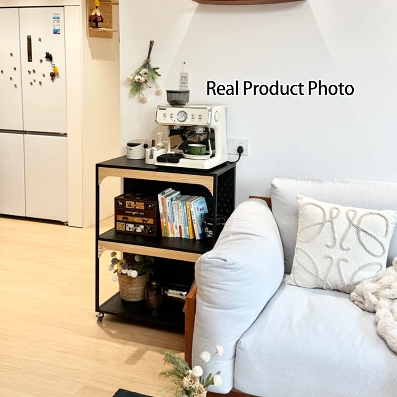 Contemporary Industrial Iron Fiberboard Rectangular Movable Display Rack 2/3-Tier For Living Room