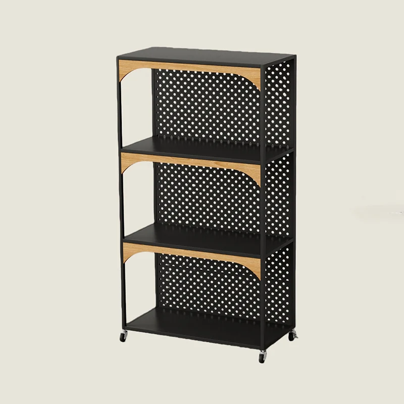 Contemporary Industrial Iron Fiberboard Rectangular Movable Display Rack 2/3-Tier For Living Room