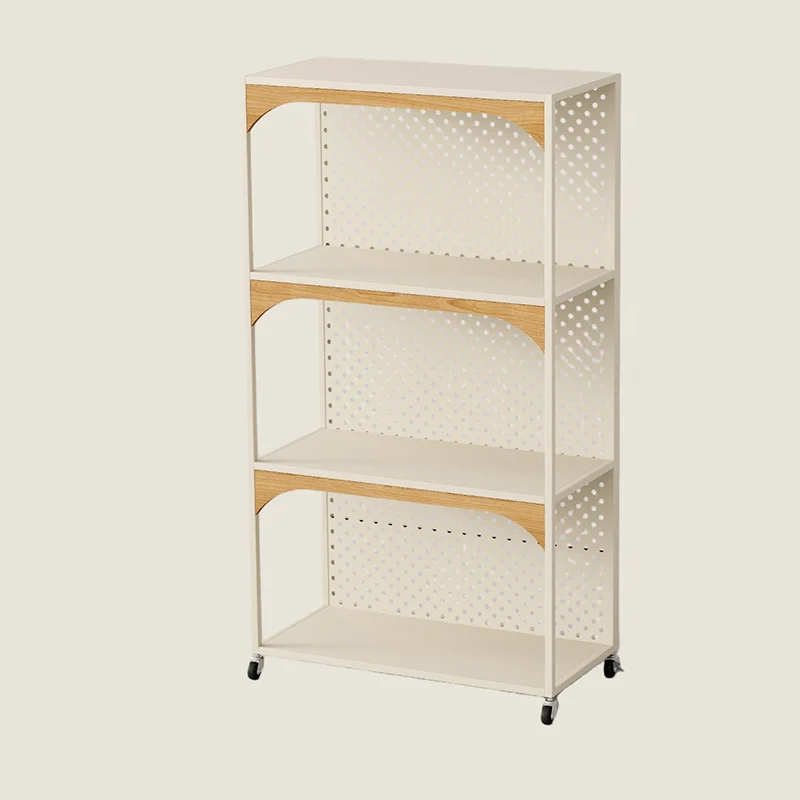 Contemporary Industrial Iron Fiberboard Rectangular Movable Display Rack 2/3-Tier For Living Room