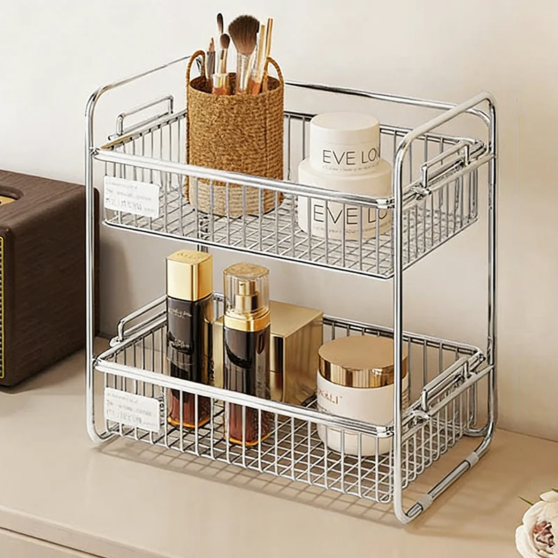 Modern Minimalist Stainless Steel Rectangular Removable Desktop Storage Shelf 2-Tier For Dining Room & Living Room