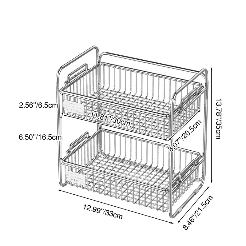 Modern Minimalist Stainless Steel Rectangular Removable Desktop Storage Shelf 2-Tier For Dining Room & Living Room