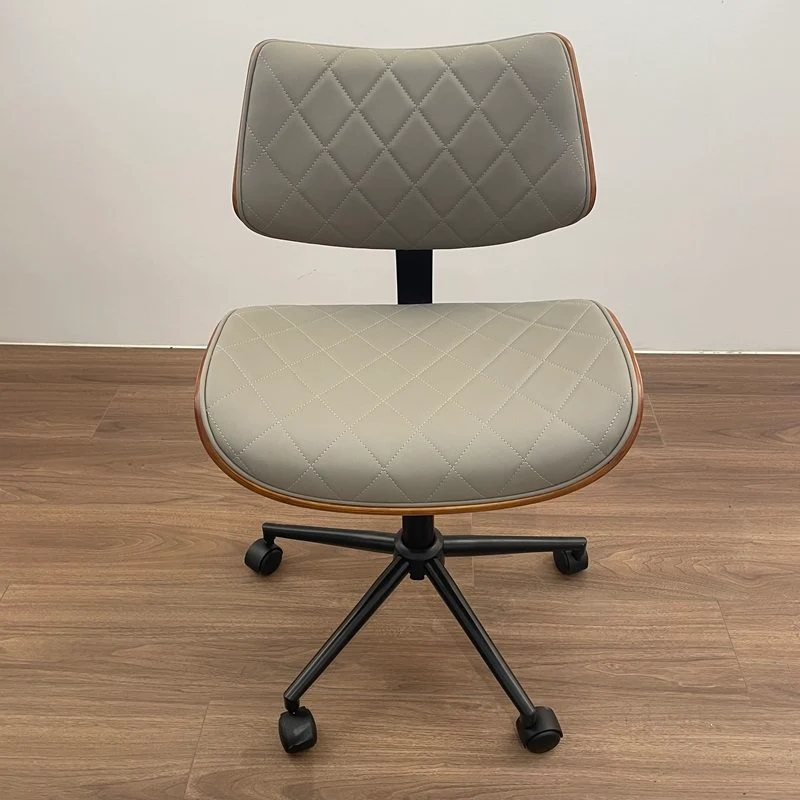 Modern Luxury PU Leather Plywood Stainless Steel Iron Curved Adjustable Height Swivel Desk Chair With Rolling Wheels For Office Use