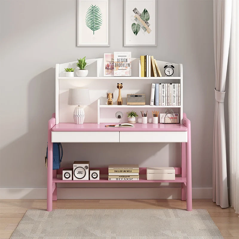 Modern Minimalist Wood Veneer Plywood Rounded Trapezoid Rectangular Kids Study Desk With 2 Drawers For Living Room