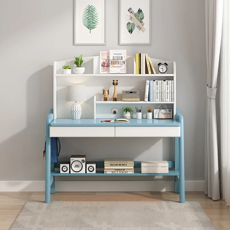 Modern Minimalist Wood Veneer Plywood Rounded Trapezoid Rectangular Kids Study Desk With 2 Drawers For Living Room