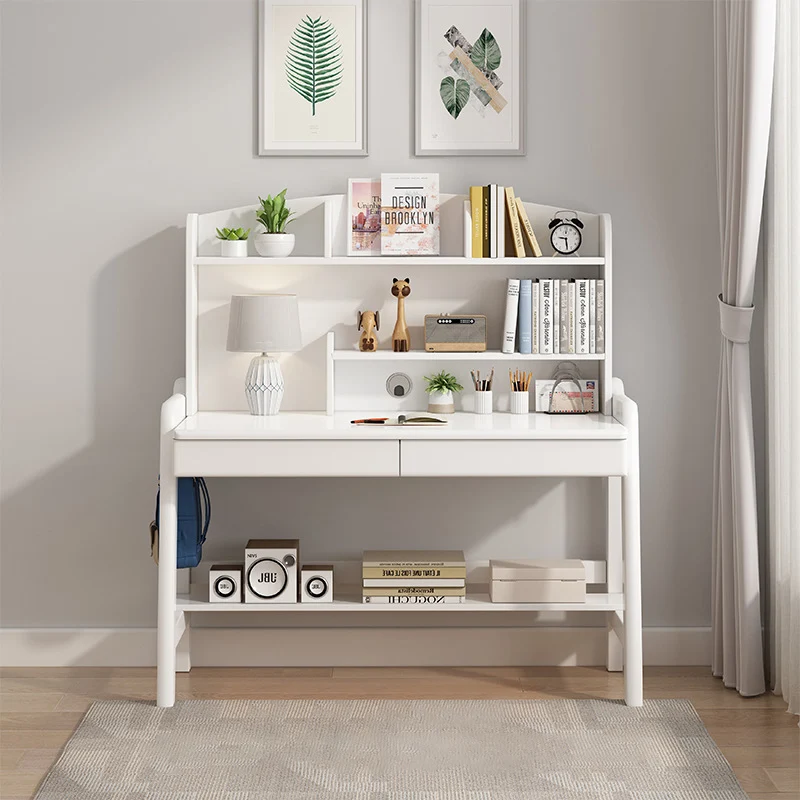 Modern Minimalist Wood Veneer Plywood Rounded Trapezoid Rectangular Kids Study Desk With 2 Drawers For Living Room
