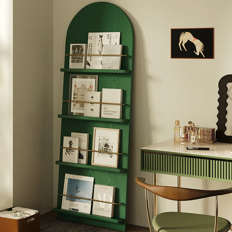 Modern Minimalist Rubberwood Arched Floor-Standing Bookshelf 3/4-Layer For Study