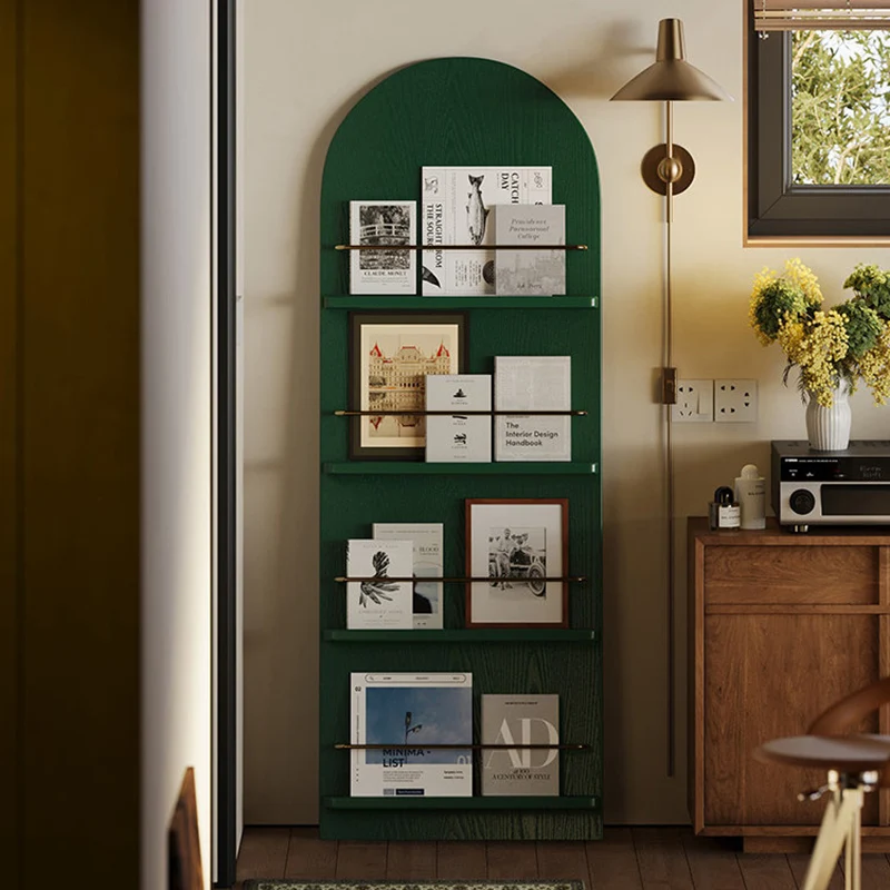 Modern Minimalist Rubberwood Arched Floor-Standing Bookshelf 3/4-Layer For Study