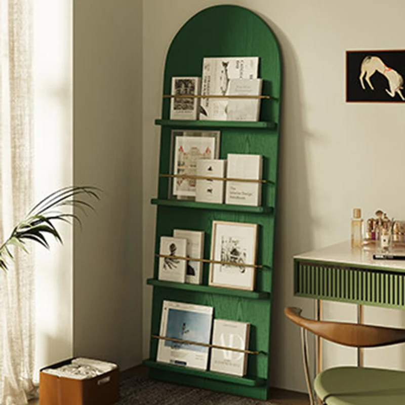 Modern Minimalist Rubberwood Arched Floor-Standing Bookshelf 3/4-Layer For Study