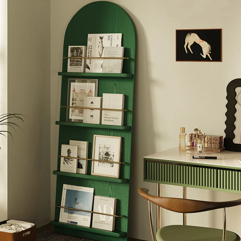 Modern Minimalist Rubberwood Arched Floor-Standing Bookshelf 3/4-Layer For Study